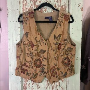 VTG GAP tan floral button down vest